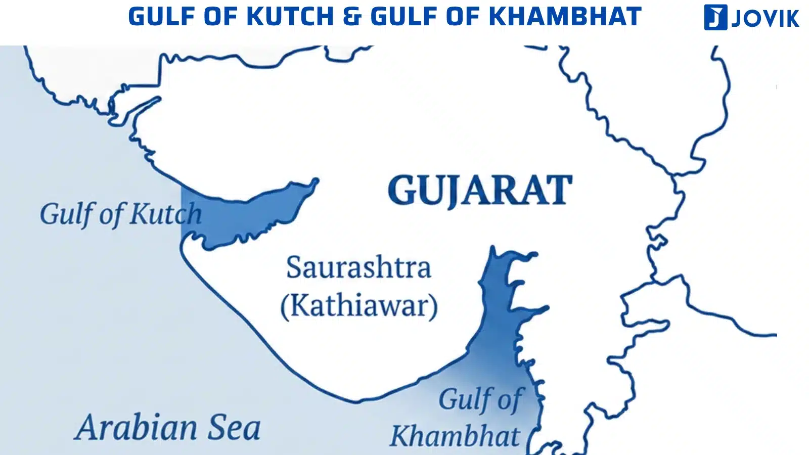 Map showing the Gulf of Kutch and Gulf of Khambhat in Gujarat