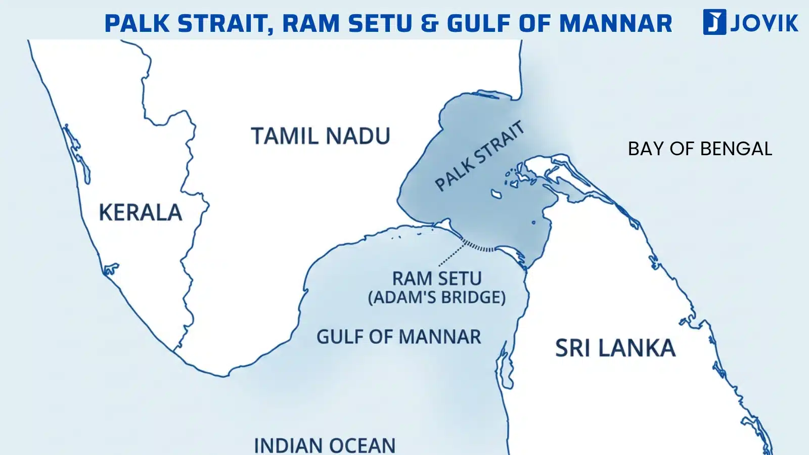 Map showing Palk Strait and Gulf of Mannar between India and Sri Lanka