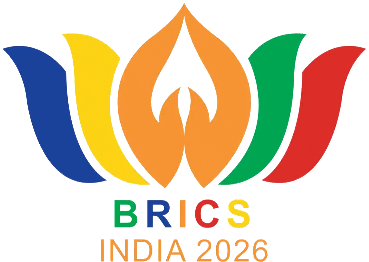 The 18th BRICS Summit 2026 logo, held at Bharat Mandapam, New Delhi.