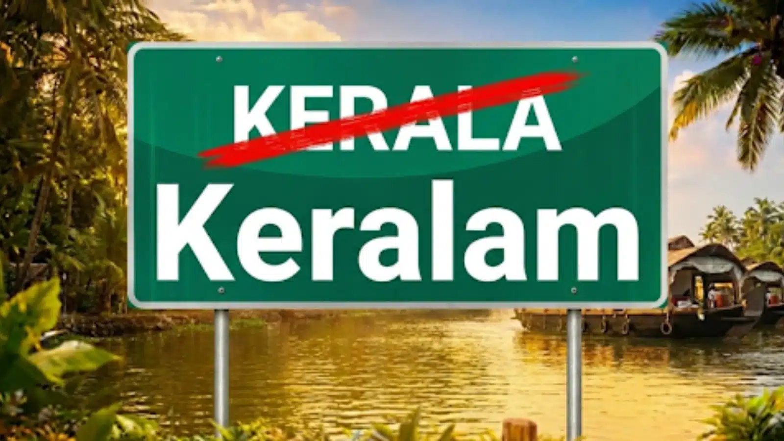 A road sign marking Kerala's renaming to Keralam.