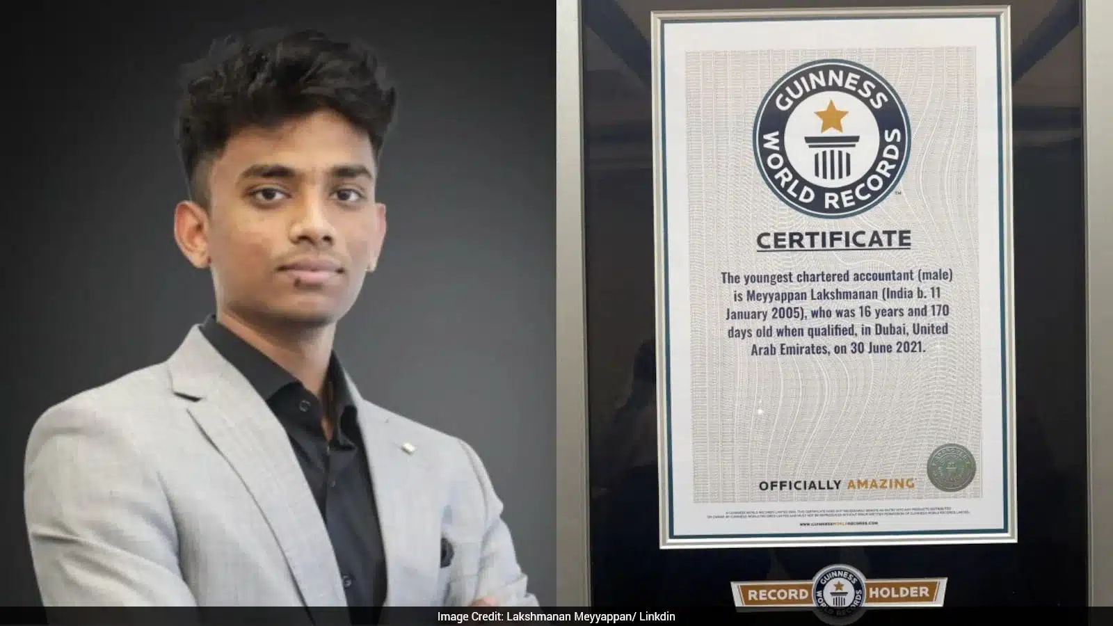 Lakshmanan Meyyappan, Guinness World Records' youngest male Chartered Accountant.